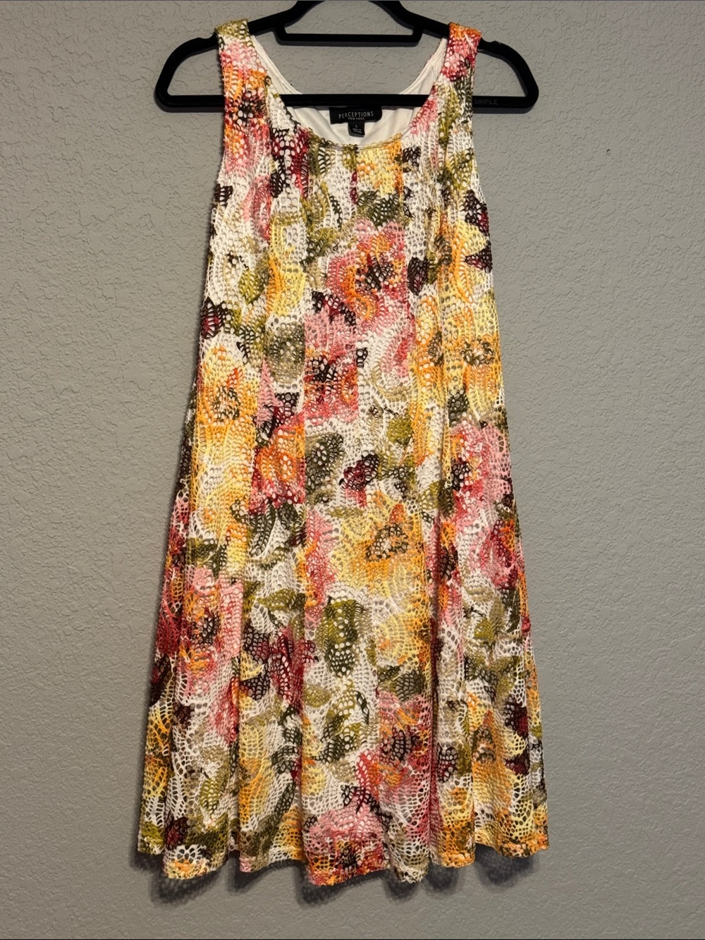 Impressions Floral Crochet A-Line Dress - Pink/Yellow Floral